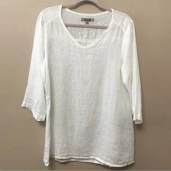 Flax V Pullover Linen Shirt in White Size XS - Picture 2 of 9